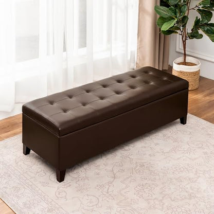 Joveco 51 Inch Storage Bench,Leather Tufted Storage Ottoman with Legs - color: 51", Brown