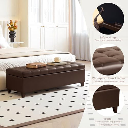 Joveco 51 Inch Storage Bench,Leather Tufted Storage Ottoman with Legs - color: 51", Brown