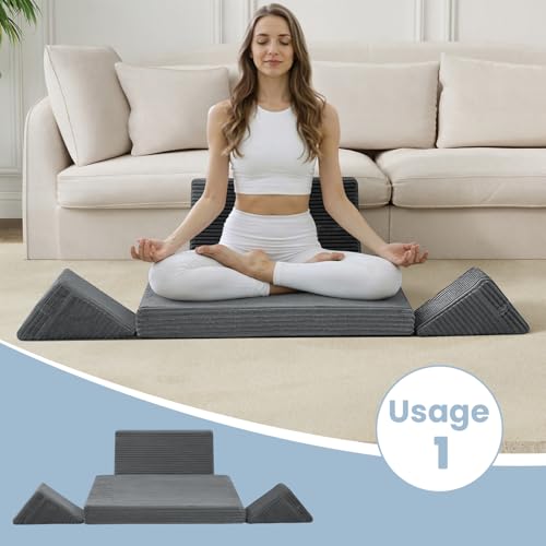 Meditation Cushion, Meditation Mat with Knee Support, Dark Grey | Large Washable Meditation Pillow for Sitting on Floor, Yoga Pillow with 2 Knee Cushions for Comfortable Sitting, 24x24in - color: Dark Grey, size: 24X24X2 Inch