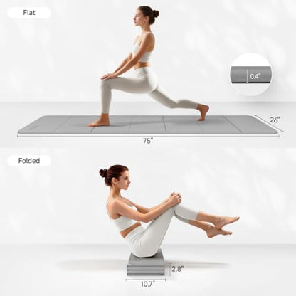 PAIDU Foldable Yoga Mat 10mm Thick, 75"x26" Non-Slip Fitness Exercise Mat - color: Grey