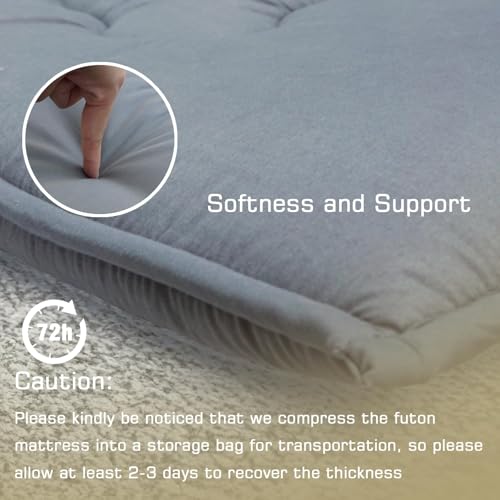 Japanese Floor Mattress Futon Mattress, 39” x 80" Sleeping Tatami Mat 2.5" Thicken Foldable Roll Up Shikibuton Pad Dormitory Pad Kids Floor Lounger Pillow Bed For Adult Kids, Grey, Twin Size