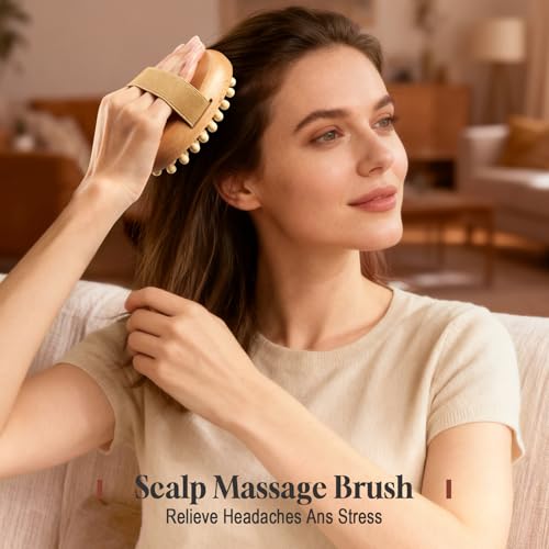 2 Pcs Meridian Brush, Wood Therapy Massage Tools with Essential Oil | Handheld Natural Meridian Massage Brush for Belly Fat Cellulite Massage Tool for Legs Arms Back Office Workers Stress Relieve - color: Brown