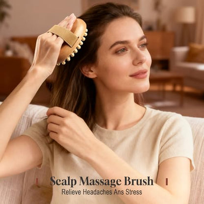 2 Pcs Meridian Brush, Wood Therapy Massage Tools with Essential Oil | Handheld Natural Meridian Massage Brush for Belly Fat Cellulite Massage Tool for Legs Arms Back Office Workers Stress Relieve - color: Brown