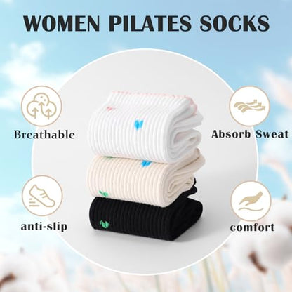 Women's Pilates Grip Socks, Ruffle Non Slip Bow Pattern Yoga Socks | Grippy, Frilly Trim, Embroidery, Crew Length, Soft Cotton, Arch Support, for Barre Ballet Dance Workout Hospital Home Gifts - color: D01-white + Black