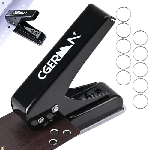 Single Hole Punch, 30 Sheet Capacity, with 10 Pcs Loose Leaf Binder Rings, Heavy Duty Paper Hole Puncher, 1/4" Hole Punches, 60% Labor Savings for for ID Cards, Chipboard Art Projects, Black - color: Black Binder