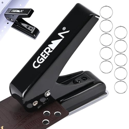 Single Hole Punch, 30 Sheet Capacity, with 10 Pcs Loose Leaf Binder Rings, Heavy Duty Paper Hole Puncher, 1/4" Hole Punches, 60% Labor Savings for for ID Cards, Chipboard Art Projects, Black - color: Black Binder
