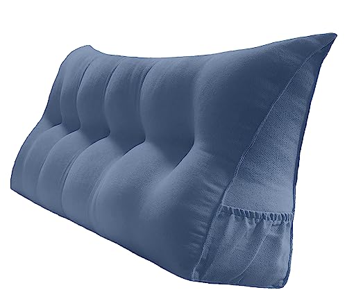 Peachwell Handmade Headboard Pillow-King Size Wedge Support Large Bolster Cushion Headboard Backrest Pillow for Bed Rest with Two Large Side Pockets (Blue, King: 78 x 8 x 20 inches) - color: Blue, size: King: 78 x 8 x 20 inches