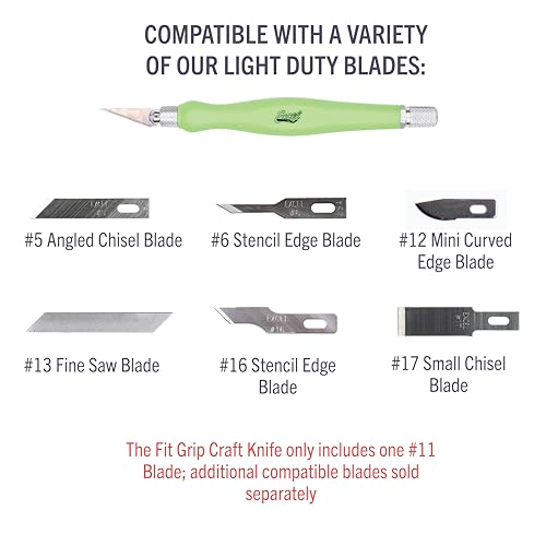 Excel Blades Fit Grip Craft Knife With #11 Ultra-Sharp Carbon Steel Angled Blade – Precision Hobby Knife With Contoured Rubberized Grip For DIY, Art Crafts, And Model Projects – Green, Made in the USA - color: Green