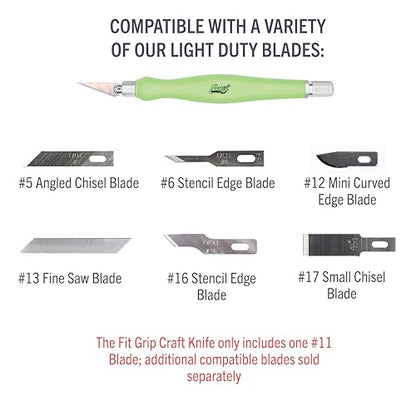 Excel Blades Fit Grip Craft Knife With #11 Ultra-Sharp Carbon Steel Angled Blade – Precision Hobby Knife With Contoured Rubberized Grip For DIY, Art Crafts, And Model Projects – Green, Made in the USA - color: Green