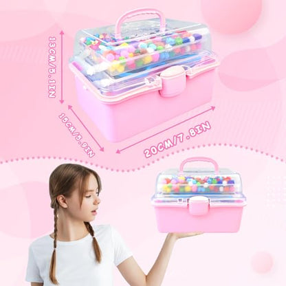 3000 Arts and Crafts Supplies for Kids Craft Kit Craft Box with Pipe Cleaners Arts and Crafts for Kids Age 4-6, 6-8, 8-12 DIY School Supplies Materials Set Toys Gifts for Girls Boys Toddlers, Pink - color: pink