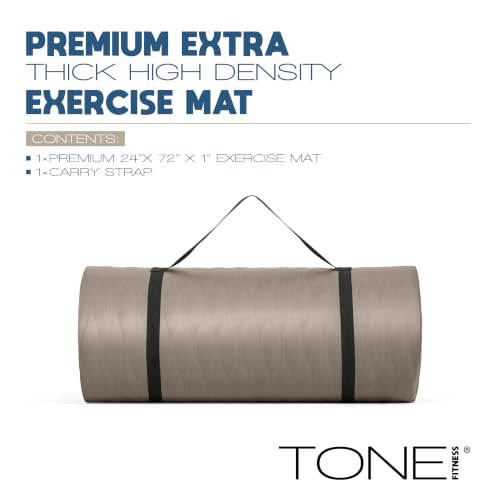 Tone Fitness 1-Inch Thick Yoga Mat | High-Density, Non-slip Exercise Mat with Carrying Strap for Yoga, Pilates, & Home Gym Workouts | Multiple Options - color: Beige, style: Mesh