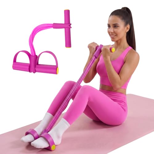 Pedal Resistance Bands with Handles, Upgrade Multi Function Pedal Training Band, 6-Tubes Natural Rubber Foot Pedal Resistance, Fitness Bands for Full Body, Abdomen, Waist, Arm, Leg - color: pink