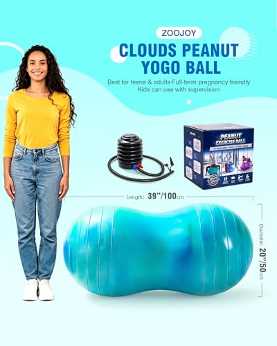 ZOOJOY Peanut Ball for Kids and Adults | 18/20Inch Anti-Burst Exercise Ball - color: Green & Blue, size: 39 x 20 Inch