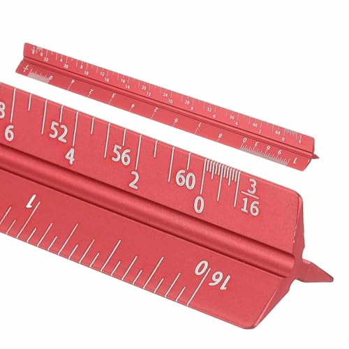 HARFINGTON Architectural Scale Ruler, 7 Inch Standard Aluminum Alloy Architect Triangular Small Scale Laser-Etched Blueprint Drafting Ruler for Architects Engineers, Red - color: Red, size: 7 Inch
