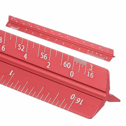 HARFINGTON Architectural Scale Ruler, 7 Inch Standard Aluminum Alloy Architect Triangular Small Scale Laser-Etched Blueprint Drafting Ruler for Architects Engineers, Red - color: Red, size: 7 Inch