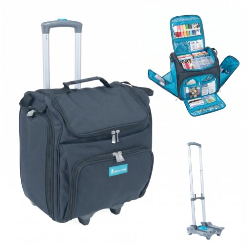 Handy Sandy Crafter’s Tote Bag Organizer, Storage Bag for Craft Supply, and Scrapbooking Carrier w/Handle and Wheels - color: Black