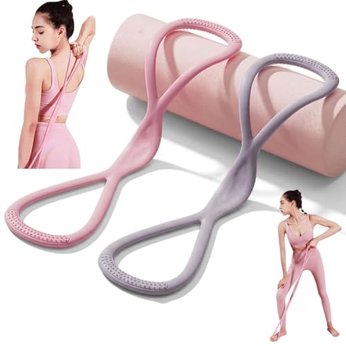 Resistance Bands with Handles,Figure 8 Resistance Band Elastic Fitness Bands Exercise Band for Home Yoga Gym Workout - color: Pink-15LB+Grey-25LB