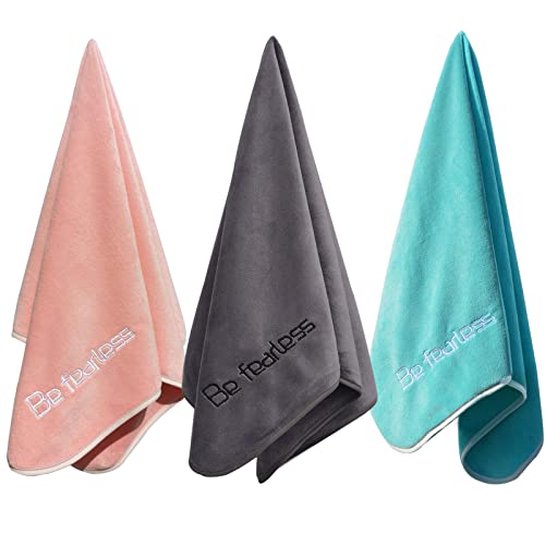Microfiber Gym Towels Bigger Size Super Soft for Exercise Fitness, Sports | Highly Absorbent Workout Towel, 380-GSM 15 x 31-Inch Quick-Drying Yoga Towels (3 Pack, Teal+Pink+Grey ) - color: Green+pink+grey, size: 3P-15x31 inches