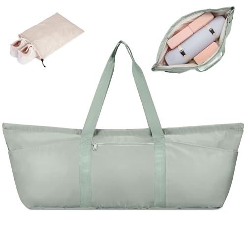 sportsnew Large Yoga Mat Bag Trolley Sleeve Gym Carrier Shoe Bag Wet Pocket | water-resistant fabric, large capacity,wide full-zip opening,separate shoe bag,2 yoga mat holder straps,multi-pocket storage - color: Green