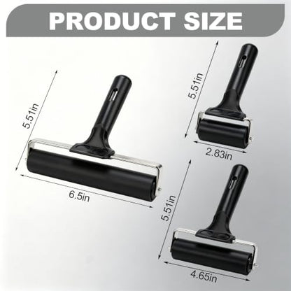 Brayer for Gelli Plate, 3 Pack Rubber Ink Rollers for Printmaking | Three sizes help spread paint smoothly for cards, paper, stamps and craft projects, giving cleaner coverage with less mess