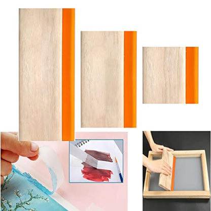 Silk Stencil Screen Printing Squeegee, 3 Size 5.9 inch/9.4 inch/13.7 inch Water Squeegee, 75 Durometer Wooden Ink Scraper for Screen Printing