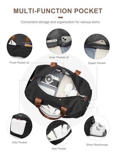 Gym Bag for Women Men with Shoe Compartment, Sport Duffel Bag, Waterproof Travel Weekender Overnight Carry on Bag for Yoga with Trolley Sleeve, Black Brown | Waterproof Weekender Overnight Carry on Duffle Bag with Trolley Sleeve for Traveling, Yoga, Gym,