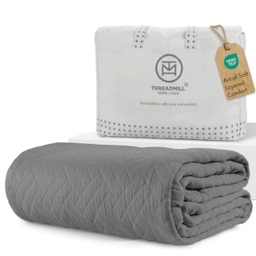 Threadmill Cotton Queen Coverlet Blanket, Criss Cross Jacquard, Dark Grey - color: Classic Dark Grey, size: Queen / Full