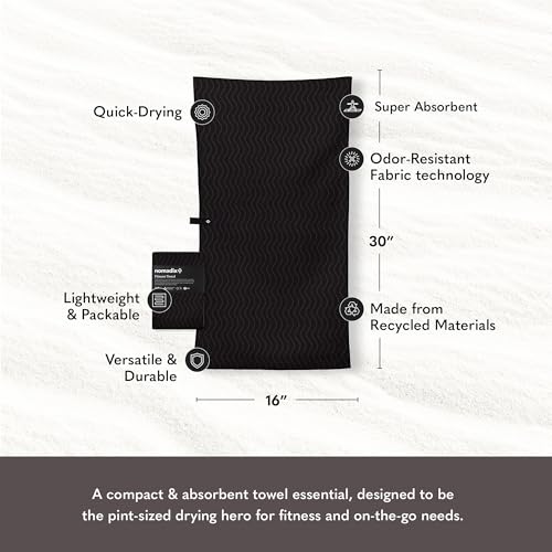 Nomadix Fitness Towel- Microterry Quick-Dry Gym & Yoga Sweat Towel, Odor-Resistant, Ultra Absorbent, Sand & Pet Hair-Resistant, Recycled Material, 30″×16″- Regenerative Black - color: Regenerative Black