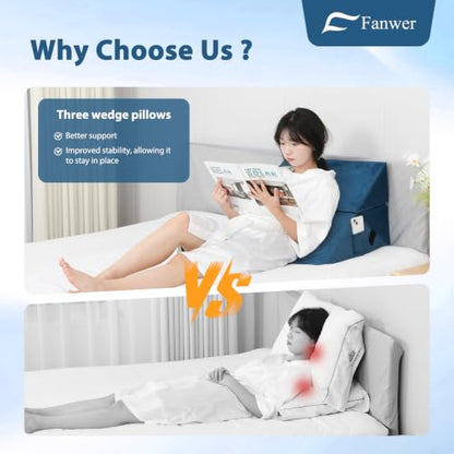 Fanwer Positioning Wedge Pillow for Side Sleeping (3 in 1),23.6",Lake Blue - color: Lake Blue, size: 23.6in