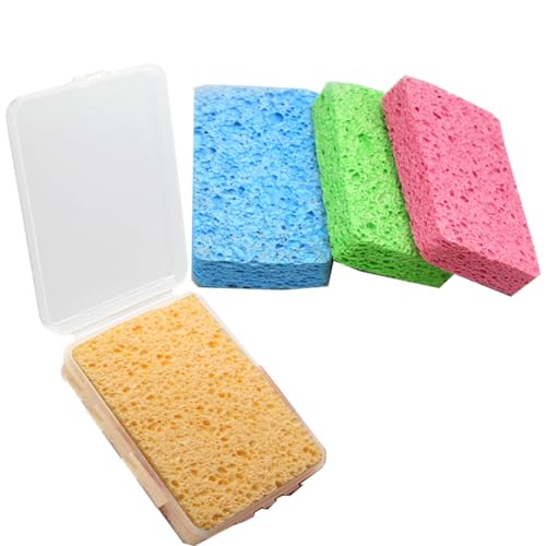 3Pcs Watercolor Painting Water Absorbing Sponge with Plastic Storage Case Rectangle Watercolor Sponges Cleaning Sponge Art Painting Supplies, Random Color
