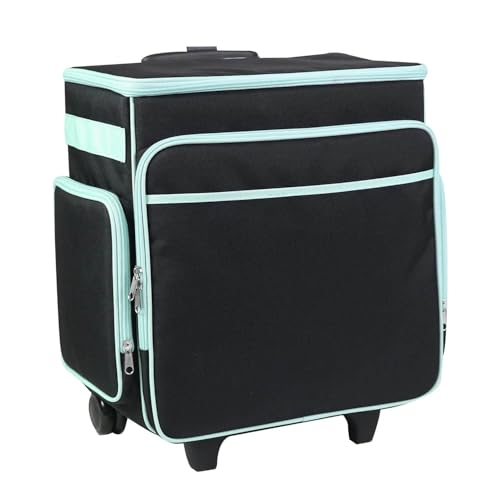 Everything Mary Rolling Scrapbook Tote – Black & Teal Craft Bag with Wheels – Organizer Case for Scrapbooking, Papercraft, Art Supplies & Creative Tools - color: Black