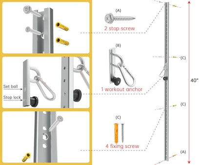 Resistance Band Wall Anchor with Automatic Locking Function, 40" Adjustable Resistance Band Wall Mount System, Multi-Functional, Home Gym Solution for Strength Training, Workout Goals | 100+ Exercises