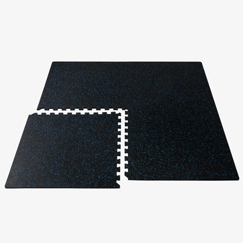 Velotas 3/8-Inch Thick Interlocking Foam Tiles with Rubber Top - Personal Fitness Mat, EVA Foam Puzzle Floor Tiles, for Home Gym Workouts - color: Blue Fleck, style: 72 Square Feet (18 Tiles)
