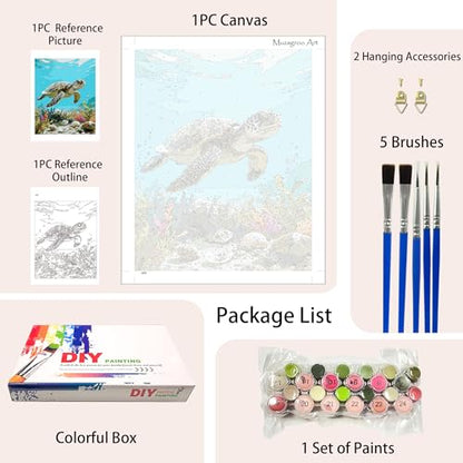 Muzagroo Paint by Numbers Oil Painting Kits for Adults DIY Sea Turtle Oil Painting for Beginners Hand Crafts Kits with Brushes and Acrylic Paints 16x20 inches (Sea Turtle) - color: Sea Turtle