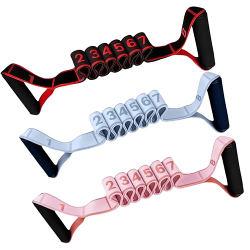 3 Pack Fitness Resistance Bands with Handles, Numbered Resistance Band, 8-Section Elastic Training Bands for Yoga, Stretching, Pilates, Fitness