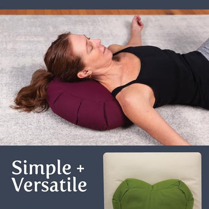 Meditation Cushion (Burgundy) Crescent, Buckwheat Husk Filled, Floor Pillow or Cushions, Yoga Seat, Zafu, Made in The USA - color: Burgundy