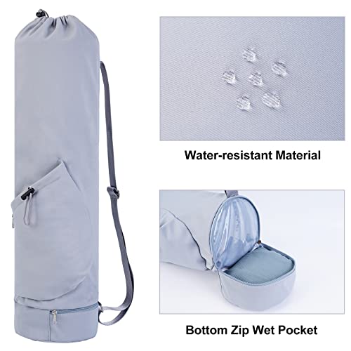 sportsnew Yoga Mat Bag with Water Bottle Pocket & Wet Pocket for Women - color: Blue, size: Medium