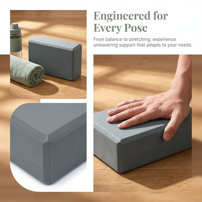 Yoga Blocks, EVA Foam Workout Equipment, High Density Foam Blocks with Non-Slip Surface, Beveled Edges for Yoga, Pilates, Stretching, Meditation, Home Gym Essentials, 9" x 6" x 3" - color: Grey