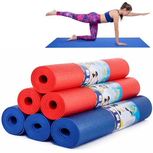 Amylove 12 Pieces Yoga Mats Bulk 68x24x0.12 Inch Exercise Non Slip Fitness Workout Mats for Women Men Home Workout Gym Yoga - color: Red, Dark Blue