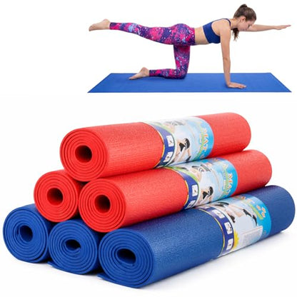 Amylove 12 Pieces Yoga Mats Bulk 68x24x0.12 Inch Exercise Non Slip Fitness Workout Mats for Women Men Home Workout Gym Yoga - color: Red, Dark Blue