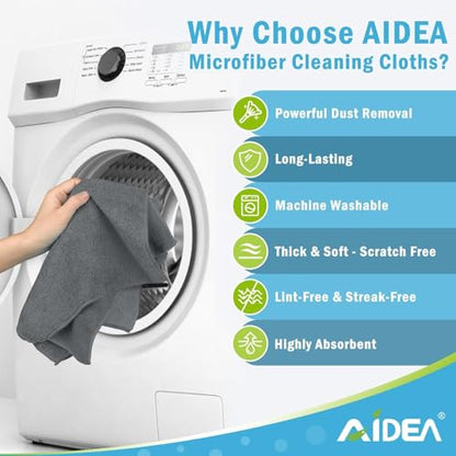 AIDEA Microfiber Cleaning Cloth Grey 100PK, Microfiber Towels 11.5"×11.5" - color: Grey