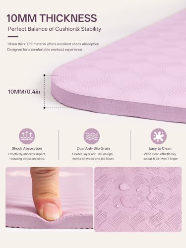 EaseUp Yoga Mat 73"x28"x0.4",10mm thick,Non Slip for Workout, Pilates - color: Purple