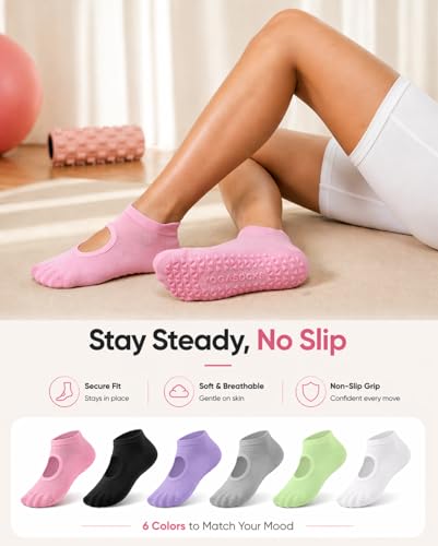 ALLIVE Pilates Socks with Grips for Women, Bamboo Breathable Non Slip Socks for Yoga, Barre, Studio, and Home Use - color: 8pairs 2black2white2pink2purple