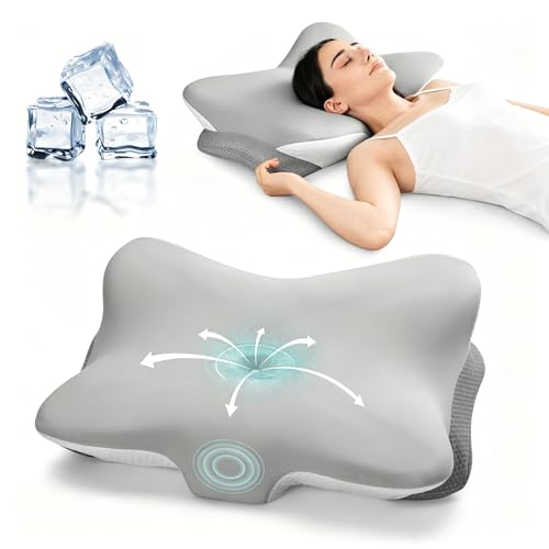 Ergonomic Memory Foam Cervical Pillow for Neck Pain Relief Support | Contour Design With Dual Heights, Breathable Washable Pillowcase, Orthopedic Pillows for Side, Back & Stomach Sleepers (Grey) - color: Grey, size: Butterfly