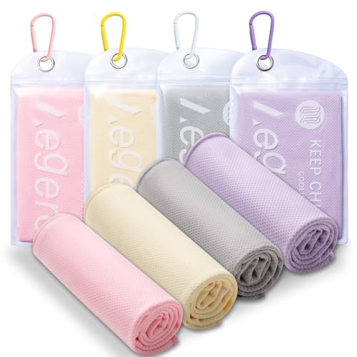 4Pack Cooling Towel 40"x12" Cooling Neck Wraps,Soft Breathable ChillyTowel - color: Cream Yellow / Sky Blue / Sakura Pink / Light Purple