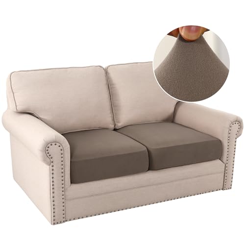 H.VERSAILTEX Fleece Couch Cushion Covers Stretch Loveseat Covers for 2 Cushion Couch Loveseat Covers Comfortable and Durable Fabric (2 Piece Loveseat Cushion Cover, Taupe) - color: Taupe, size: 2 Cushion Loveseat