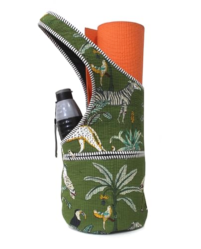 INDIAN CRAFT CASTLE Yoga Mat Bag | Tote Mat Bag | Sling Yoga Tote w/Large Side Pocket & Zipper Pocket | Yoga Mat Carrier Fits Most Size Mats - color: Green Multi