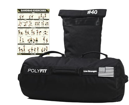 Polyfit Workout Sandbag Pro - Exact Sizing with Triple Closure Filler Bag - color: BLACK, size: 40 LB
