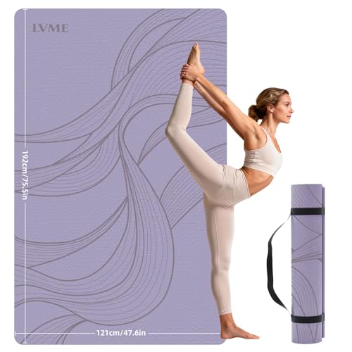 Large Yoga Mat (75.5"x47.6"x0.4"）Extra Wide & Thick 10mm | Non-Slip Exercise Mat, High-Density TPE Mat for Yoga Pilates & Home Gym Workouts - color: Purple