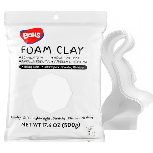 BOHS Foam Clay, White Air Dry Modeling Clay, 1.1 lb | Soft, lightweight; crack-free finish; EVA and polystyrene foam details; cosplay props, figurines, fake bakes and slime making - color: White, size: 500 g